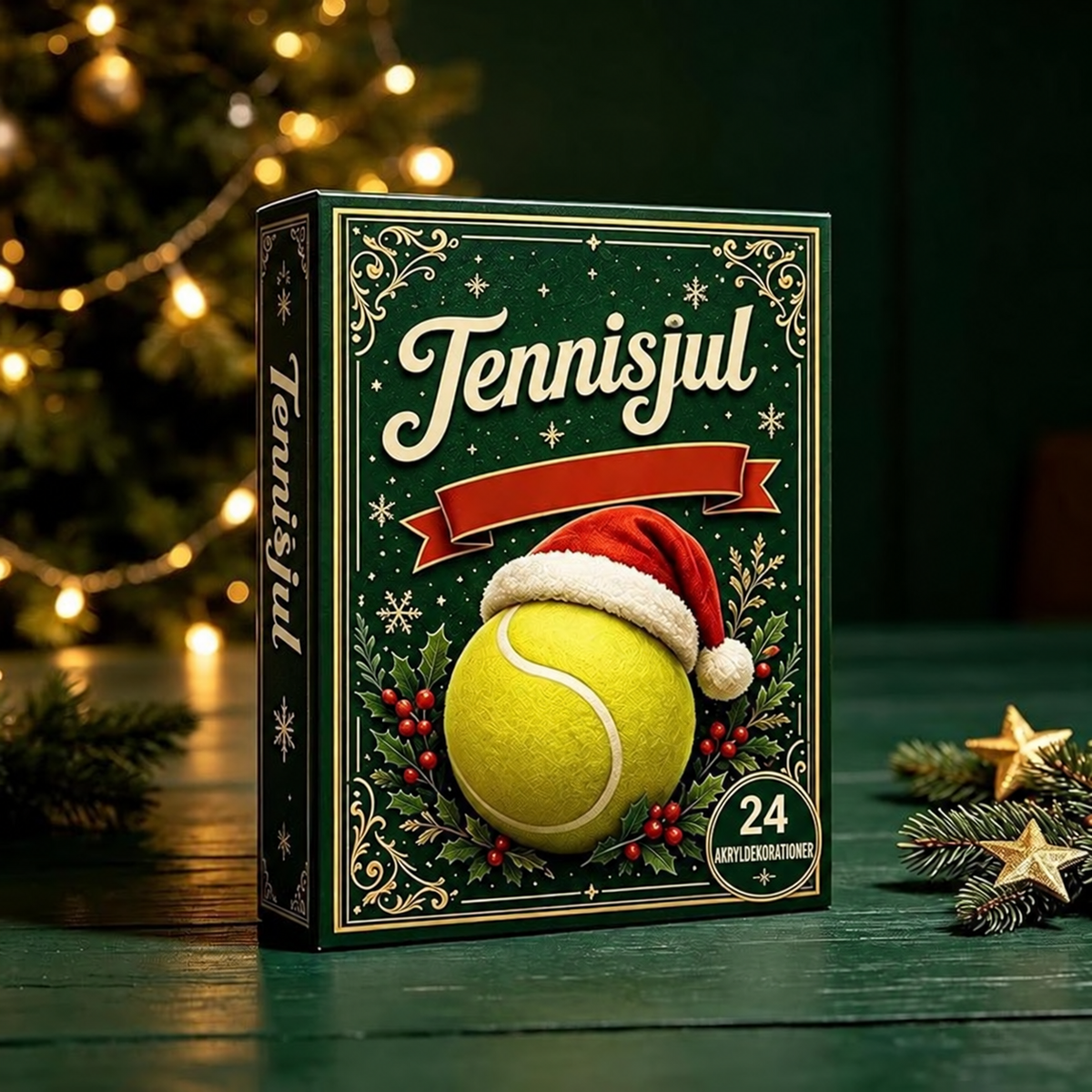 Tennisdekorasjoner i akryl med julemotiv