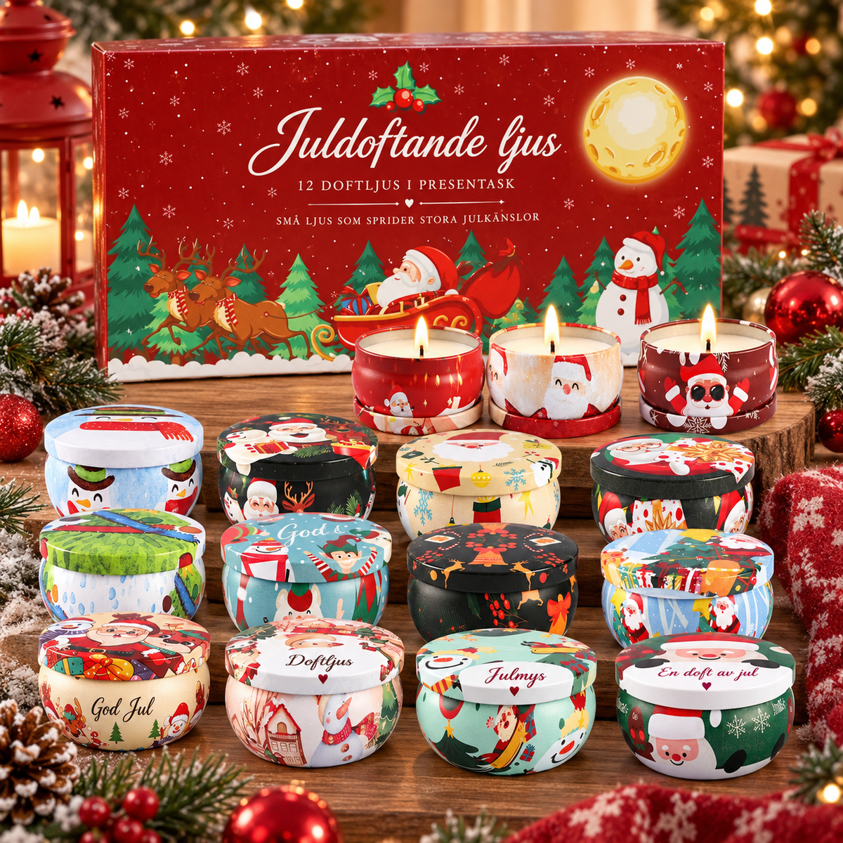 Julens Duftlys – 16-pakning
