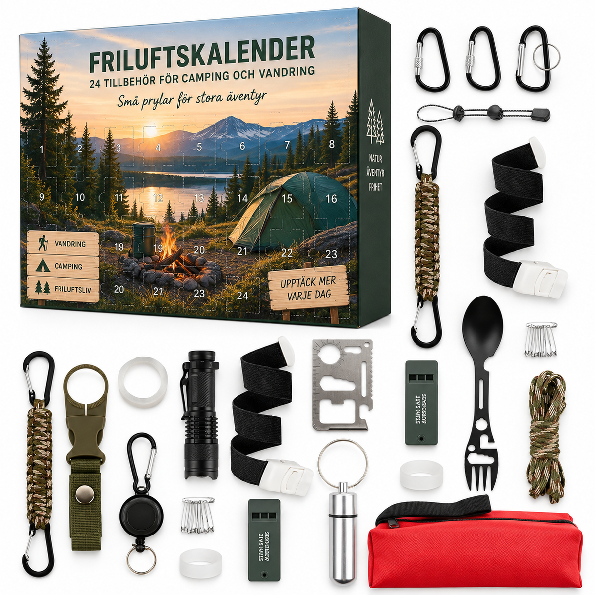 Friluftskalender – 24 tilbehør til camping og fotturer