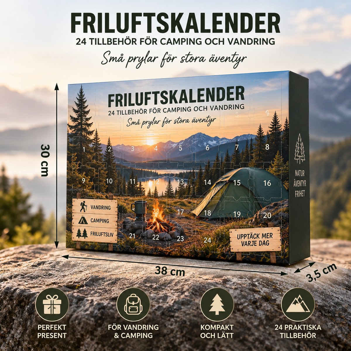Friluftskalender – 24 tilbehør til camping og fotturer